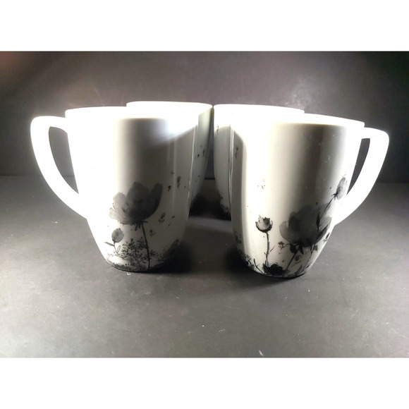 Corelle Coordinates Porcelain Coffee Cup Mug Lot Of 4 White Gray Flowers - Picture 2 of 14